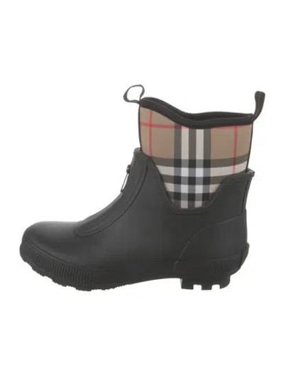 Pre-owned Burberry House Check Pattern Rubber Rain Boots In Black