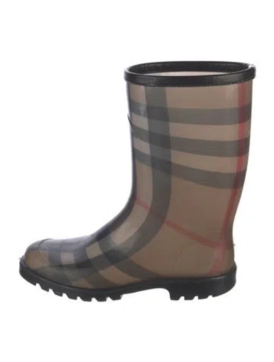 Pre-owned Burberry House Check Pattern Rubber Rain Boots In Brown