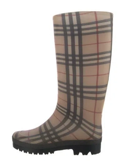 Pre-owned Burberry House Check Pattern Rubber Rain Boots In Brown
