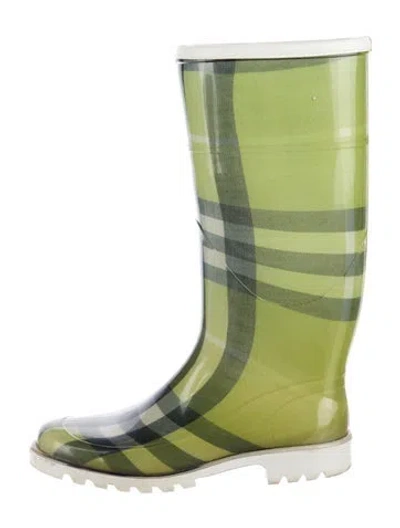 Pre-owned Burberry House Check Pattern Rubber Rain Boots In Green