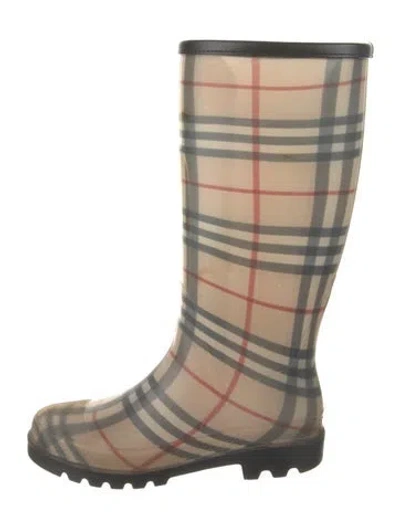 Pre-owned Burberry House Check Pattern Rubber Rain Boots In Neutral