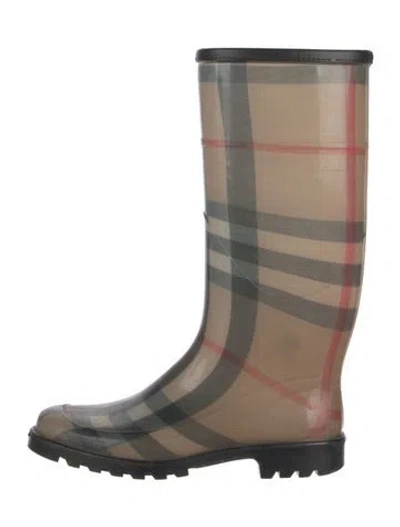 Pre-owned Burberry House Check Pattern Rubber Rain Boots In Neutral