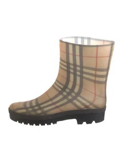 Pre-owned Burberry House Check Pattern Rubber Rain Boots In Neutral