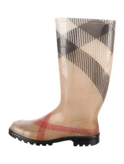 Pre-owned Burberry House Check Pattern Rubber Rain Boots In Neutral