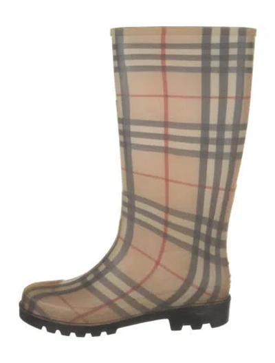 Pre-owned Burberry House Check Pattern Rubber Rain Boots In Neutral