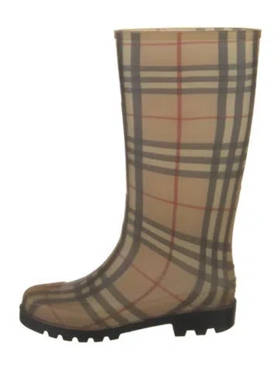 Pre-owned Burberry House Check Pattern Rubber Rain Boots In Neutral