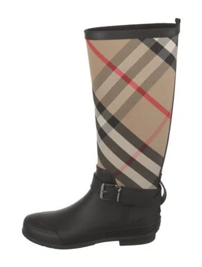 Pre-owned Burberry House Check Pattern Rubber Rain Boots In Neutral