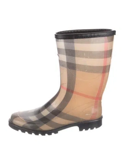 Pre-owned Burberry House Check Pattern Rubber Rain Boots In Neutrals