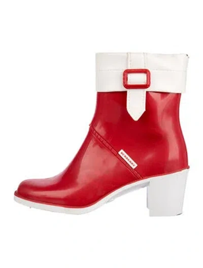 Pre-owned Burberry House Check Pattern Rubber Rain Boots In Red