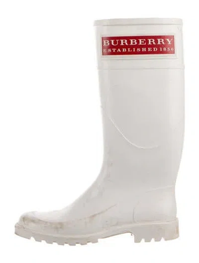 Pre-owned Burberry House Check Pattern Rubber Rain Boots In White