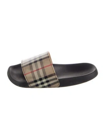 Pre-owned Burberry House Check Pattern Rubber Slides In Neutrals