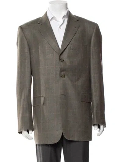 Pre-owned Burberry House Check Pattern Silk Sport Coat In Green