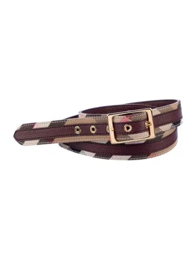 Pre-owned Burberry House Check Pattern Skinny Belt In Brown