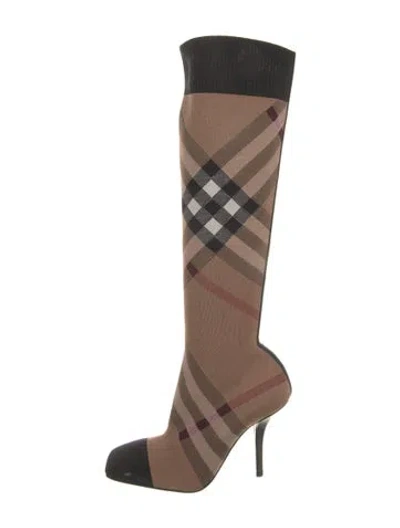 Pre-owned Burberry House Check Pattern Sock Boots In Neutral