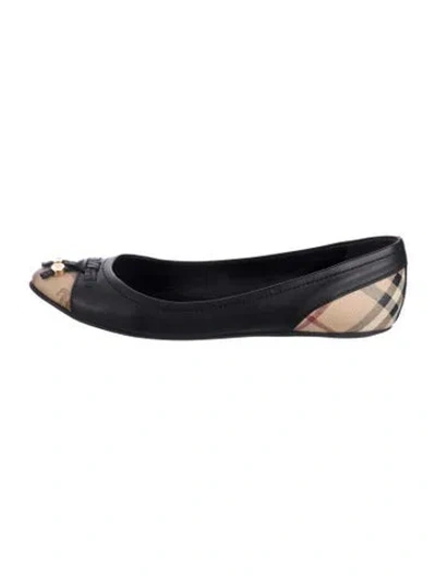 Pre-owned Burberry House Check Pattern Suede Ballet Flats In Blue