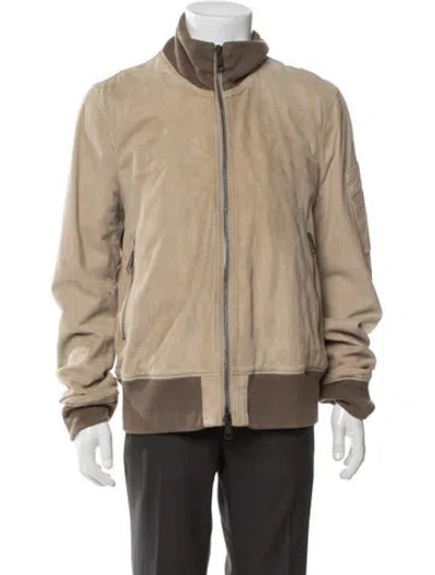 Pre-owned Burberry House Check Pattern Suede Bomber Jacket In Neutral