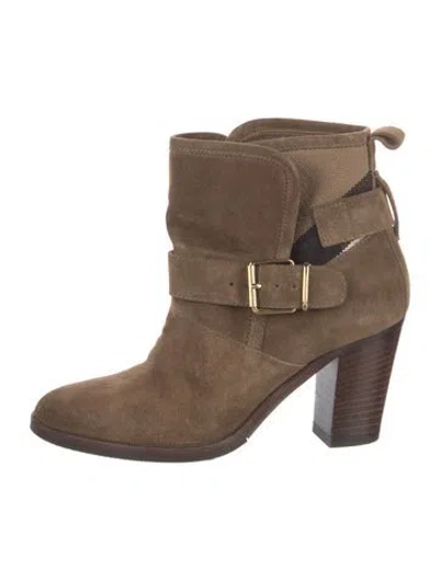 Pre-owned Burberry House Check Pattern Suede Boots In Brown