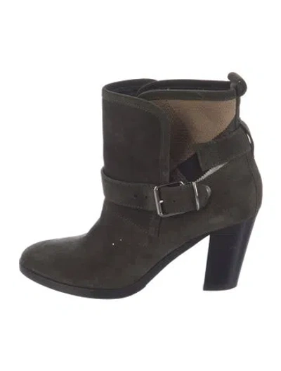 Pre-owned Burberry House Check Pattern Suede Boots In Green