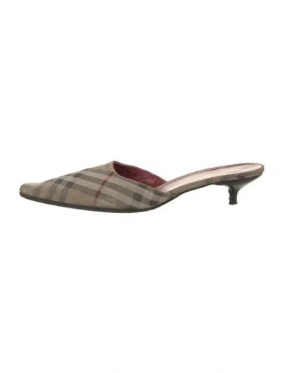 Pre-owned Burberry House Check Pattern Suede Mules In Neutrals