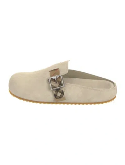 Pre-owned Burberry House Check Pattern Suede Slippers In Neutral