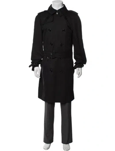 Pre-owned Burberry House Check Pattern Trench Coat In Black