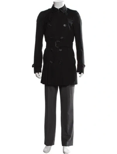 Pre-owned Burberry House Check Pattern Trench Coat In Black
