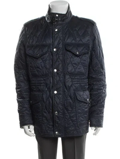 Pre-owned Burberry House Check Pattern Utility Jacket In Blue