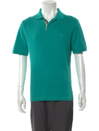 Pre-owned Burberry House Check Pattern V-neck Polo Shirt In Green