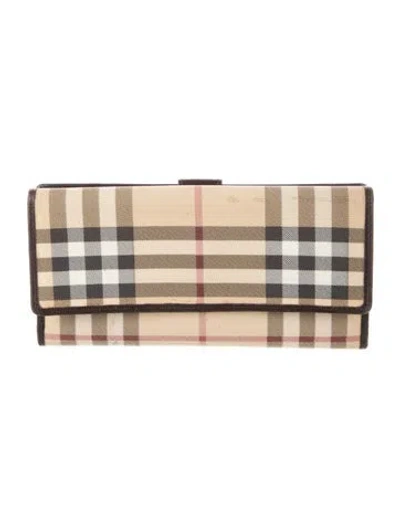 Pre-owned Burberry House Check Pattern Wallet In Neutral