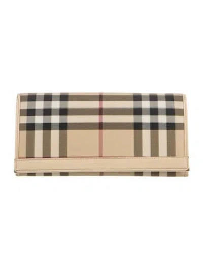 Pre-owned Burberry House Check Pattern Wallet In Neutral