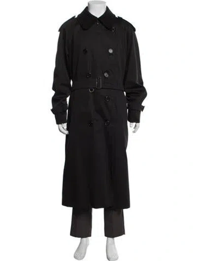 Pre-owned Burberry House Check Pattern Wool Trench Coat In Black