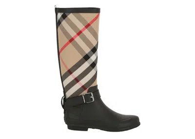 Pre-owned Burberry House Check Rain Boots (women's) Sneakers In Black/archive Beige
