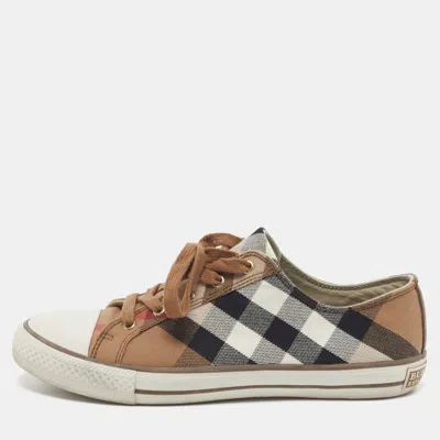 Pre-owned Burberry House Check Size 41 Beige/white Canvas And Leather Low Top Sneakers In Sand