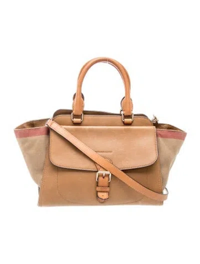 Pre-owned Burberry House Check Top Handle Bag In Brown