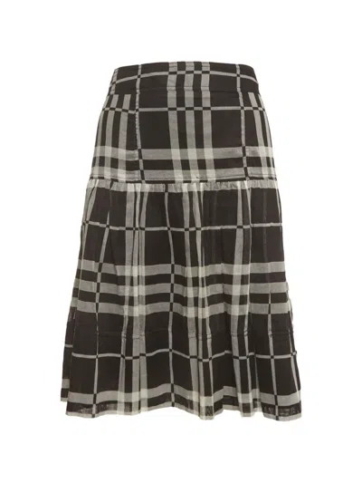 Pre-owned Burberry House-check Pleated Midi Skirt In Black