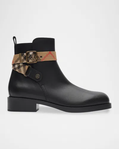 Burberry Huntley Leather Ankle Boots In Black