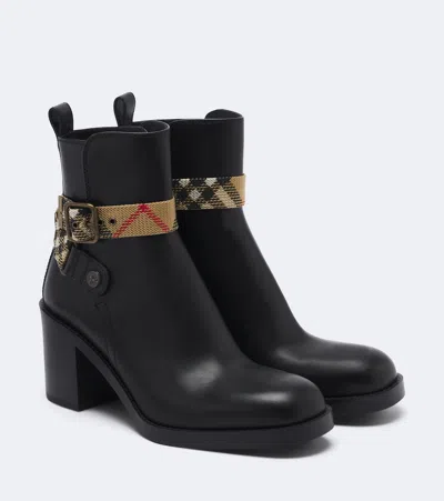 Burberry Huntley 70 Checked Canvas-trimmed Leather Ankle Boots In Black