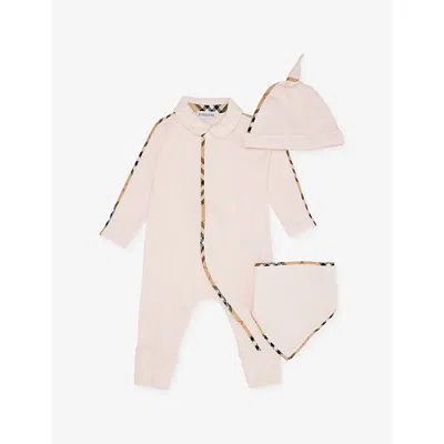 Burberry Babies' Ice Pink Hamilton Check-trim Three-piece Stretch-cotton Set 1-