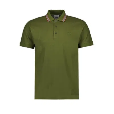 Burberry Icon Logo Embroidered Short Sleeved Polo Shirt In Green