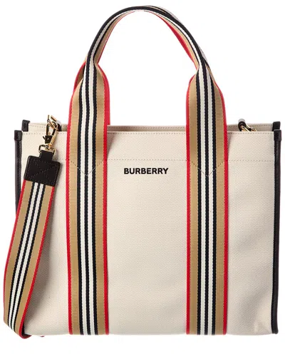 Burberry Icon Small Canvas & Leather Tote In Brown