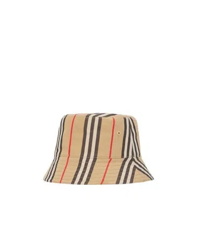 Burberry Icon Stripe Bucket Hat In Brown