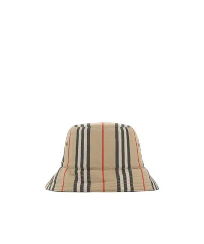 Burberry Icon Stripe Bucket Hat In Nude