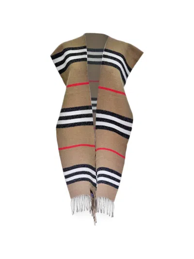 Pre-owned Burberry Icon Stripe Fringe-detail Scarf In Neutral