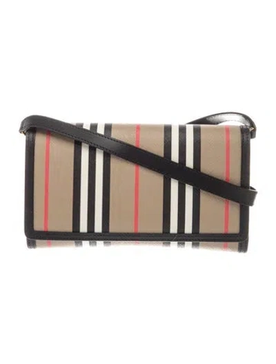 Pre-owned Burberry Icon Stripe Hannah Wallet On Strap In Neutrals