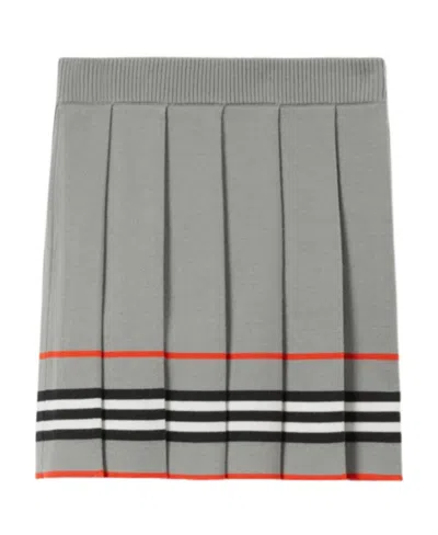 Burberry Icon Stripe Knitted Pleated Miniskirt In Gray