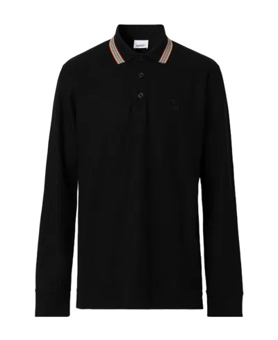 Burberry Icon Stripe Long-sleeve Polo In Black