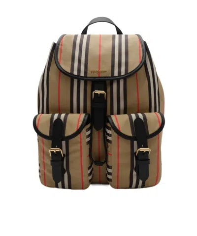 Burberry Icon Stripe Nylon Backpack In Brown