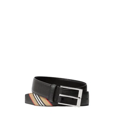 Burberry Icon Stripe Print Belt In Black