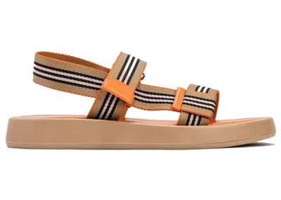Pre-owned Burberry Icon Stripe Stap Sandals Lambskin (women's) Sneakers In Beige/orange