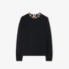Burberry Icon Stripe Trim Wool Cashmere Sweater In Black